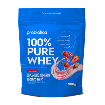 100% Pure Whey Refil Probiótica Morango - 900g