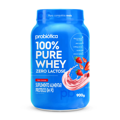 100% Pure Whey Zero Lactose Probiótica Morango - 900g 100% Pure Whey Zero Lactose Probiótica Morango - 900g