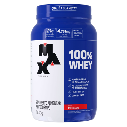 100% Whey Max Titanium Morango - 900g 100% Whey Max Titanium Morango - 900g