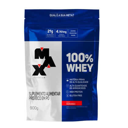 100% Whey Refil Max Titanium Morango - 900g