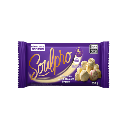 Barra de Cobertura Sabor Chocolate Proteico Branco Zero açúcar Soulpro Vitao - 250g