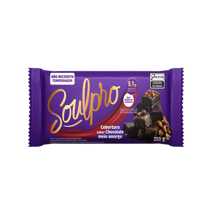 Barra de Cobertura Sabor Chocolate Proteico Meio Amargo Zero açúcar Soulpro Vitao - 250g Barra de Cobertura Sabor Chocolate Proteico Meio Amargo Zero açúcar Soulpro Vitao - 250g