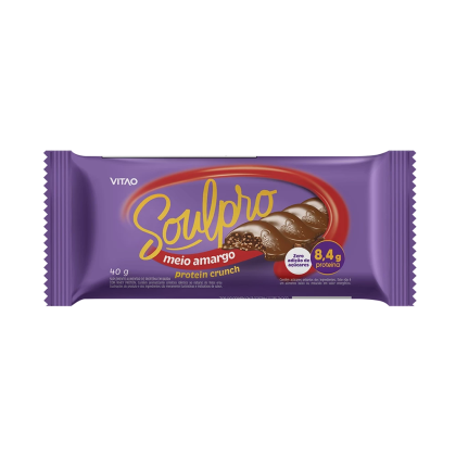 Chocolate Proteico Meio Amargo Zero açúcar Soulpro Vitao - 40g