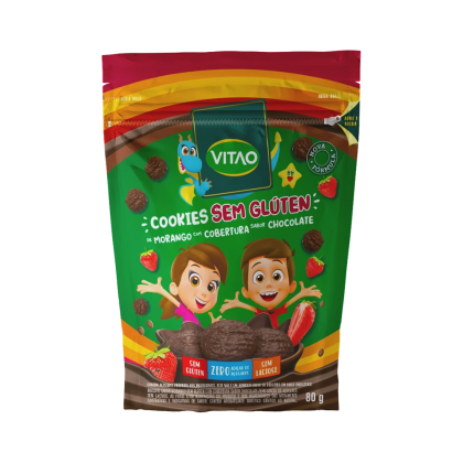Cookies sem Glúten Coberto Kids Morango Vitao - 80g Cookies sem Glúten Coberto Kids Morango Vitao - 80g