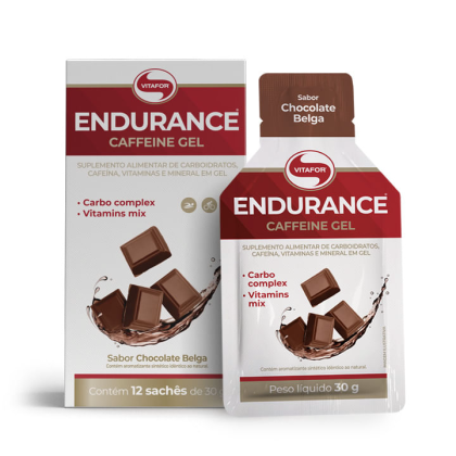 Endurance Caffeine Gel Chocolate Belga Vitafor - 12 sachês 30g