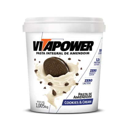 Pasta de Amendoim Gourmet Cookies e Cream Vitapower - 1.005g Pasta de Amendoim Gourmet Cookies e Cream Vitapower - 1.005g