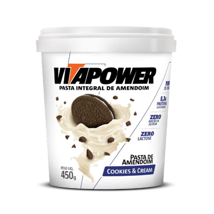 Pasta de Amendoim Gourmet Cookies e Cream Vitapower - 450g Pasta de Amendoim Gourmet Cookies e Cream Vitapower - 450g