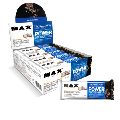 Power Protein Bar Max Titanium Bombom de Avelã com Coco - 12 unidades de 41g cada