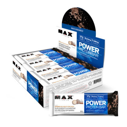 Power Protein Bar Max Titanium Bombom de Avelã com Coco - 8 unidades de 90g cada