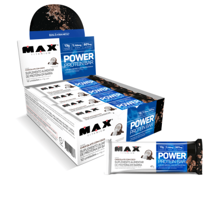 Power Protein Bar Max Titanium Chocolate com Coco - 12 unidades de 41g cada
