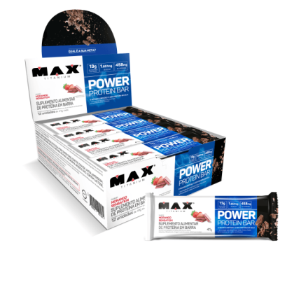 Power Protein Bar Max Titanium Morango Sensation - 12 unidades de 41g cada Power Protein Bar Max Titanium Morango Sensation - 12 unidades de 41g cada