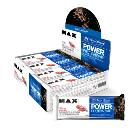 Power Protein Bar Max Titanium Morango Sensation - 8 unidades de 90g cada Power Protein Bar Max Titanium Morango Sensation - 8 unidades de 90g cada