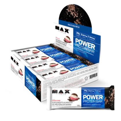 Power Protein Bar Max Titanium Napolitano - 8 unidades de 90g cada