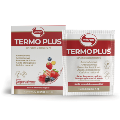 Termo Plus Frutas Vermelhas com Gengibre e Chá Verde Vitafor - 30 sachês 4g Termo Plus Frutas Vermelhas com Gengibre e Chá Verde Vitafor - 30 sachês 4g