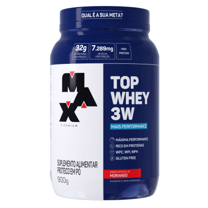 Top Whey 3W + Performance Max Titanium Morango - 900g