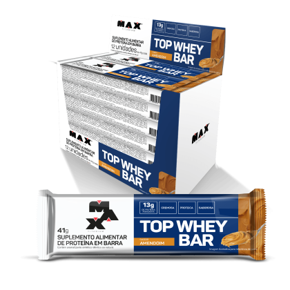 Top Whey Bar Max Titanium Amendoim - 12 unidades de 41g cada